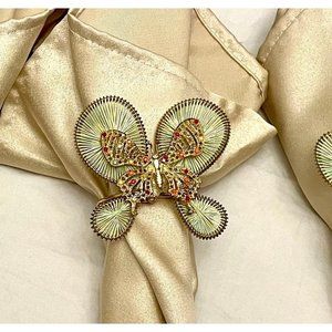 Vintage Butterfly Gemstone Wired Napkin Ring Holders Set of 4